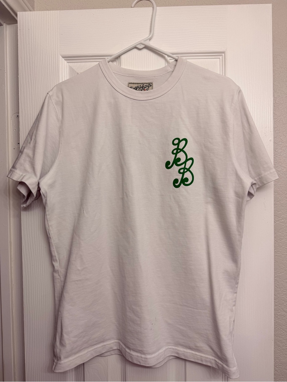 White Bogey Boys Men's Crew Neck T-Shirt with Green Monogram size M